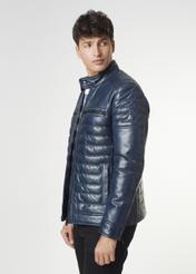Men's navy blue glossy leather jacket KURMS-0195-4517(Z21)-03