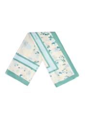 Women's scarf with blue flowers SZADT-0191-7B(W26), view of the folded product on a white background.