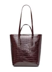 Large brown leather croco women's handbag TORES-1232-1H(W26), product view from the back on a white background.