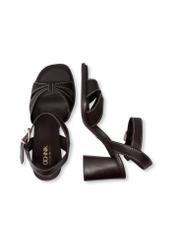 Dark brown leather block heel sandals BUTYD-1232-1I(W26), top view of the product on a white background.