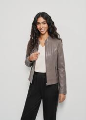 Cocoa stitched leather jacket for women KURDS-0504-1355(W24)-01