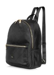 Black quilted women's backpack TOREN-0265A-99(Z25) - diagonal product view on white background.