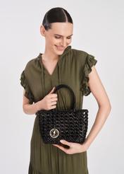 Black medium woven leather handbag TORES-1114-99(W25)