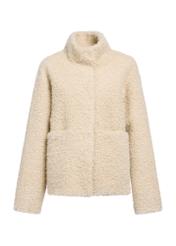Beige women's fur coat FUTDP-0061-81(Z25) - front product view on white background.