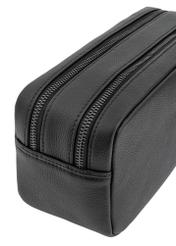 Black leather men's cosmetic bag TORMS-0412R-9I(W26), close-up of product detail on white background.