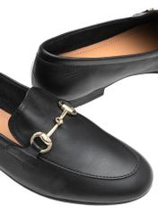 Women's leather black moccasins BUTYD-0916A-99(W26), close-up of the product detail on a white background.