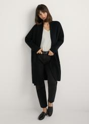 Black women's basic cardigan KARDT-0041-99(W25), front view of the product on the model. Full body visible.