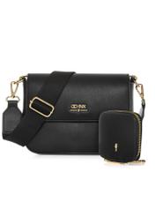 Black women's messenger bag with chain TOREC-0767C-99(Z25) - front view of the product in a set on a white background.