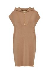 Hooded dress in camel color SUKDT-0198-24(W24)-04