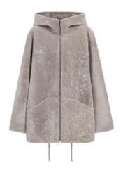 Light gray women's sheepskin coat KOZDS-0092-3098(Z25), product view from the front on a white background.