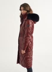 Women's long maroon quilted jacket KURDT-0481-49(Z23)-04