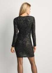 Black sequin dress SUKDT-0254-99(Z25) - back view of the product on a model, against a white background. Knee-length silhouette visible.
