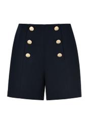 Navy blue elegant women's shorts SZODT-0009-69(W24)-04