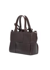 Dark brown small leather women's handbag TORES-1298-1H(W26), diagonal product view on white background.