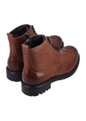 Men's brown leather ankle boots BUTYM-0546-1H(Z26), back view of the product on a white background.
