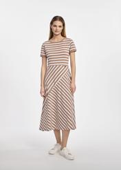 Midi dress in white and beige stripes SUKDT-0182-82(W25)-02