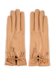 Women's leather gloves with ties REKDS-0021A-81(Z25), product view from the front on a white background.