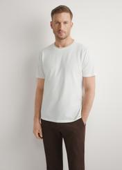 Men's white cotton T-shirt TSHMT-0150-0B(W26), front view of the product on the model. Half of the silhouette visible.