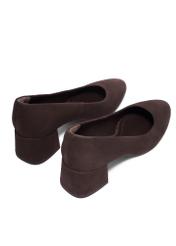 Women's dark brown suede pumps BUTYD-1306-1I(Z26). Back view diagonally on a white background.