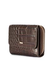 Brown women's croco wallet PORES-0953-89(W25) - diagonal product view on white background.