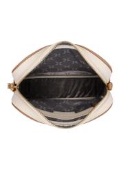 Cream leather women's messenger bag TORES-1274-0B(W26) - top view of the product on a white background.