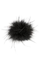 Black brooch made of natural feathers BRODF-0001-99(Z25), product view from the front on a white background.
