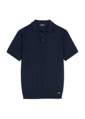 Navy blue silk polo shirt POLMT-0094-7E(W26), front product view on white background.