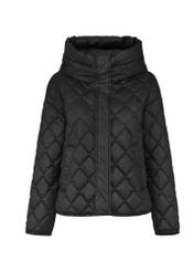 Black women's quilted jacket with hood KURDT-0588-99(Z25) - front product view on white background.