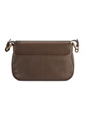 Women's brown leather messenger bag TORES-1253-1I(W26), product view from the back on a white background.