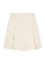 Cream women's wool shorts SZODT-0021-0B(W26) - front product view, on white background.