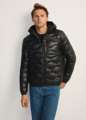 Men's black quilted jacket KURMT-0400-99(Z25), front product view on model. Half silhouette visible.