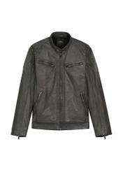 Graphite men's leather jacket KURMS-0393-9D(W26) - product view on model, on white background.