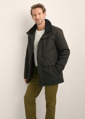 Black men's jacket KURMT-0442-99(Z26), front product view on model. Half silhouette visible.