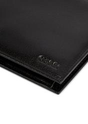 Black men's leather wallet PORMS-0675-99(W26), close-up of product detail on white background.