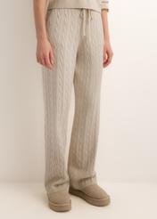 Light beige women's trousers SPODT-0131-1A(Z26), front view on a model. Half-body shot.