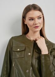 Women's short olive leather jacket KURDS-0454-1347(W24)-04