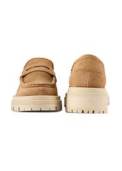 Beige leather platform loafers BUTYD-1069-1B(W26) - front and back product view, on white background.