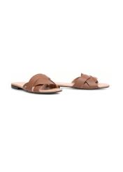 Women's brown leather flip-flops BUTYD-1159-24(W25), diagonal product view on a white background.