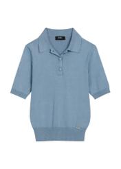 Thin blue sweater with short sleeves SWEDT-0268-7B(Z26) - front product view, on a white background.