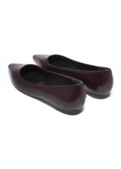 Women's leather burgundy ballet flats BUTYD-1308-4E(Z26), back view of the product on a white background.
