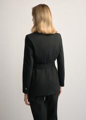 Women's black belted blazer ZAKDT-0030-99(W25), back view of the product on the model. Half of the silhouette visible.