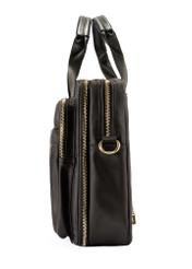 Black spacious women's laptop bag TOREN-0320-99(Z25), product view from the side on a white background.