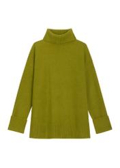 Women's olive green wool blend turtleneck SWEDT-0249-8E(Z26), front product view on white background.