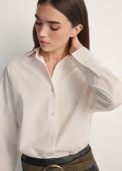 White cotton women's shirt KOSDT-0181-0A(W26), front view of the product on the model, half of the silhouette visible.-02