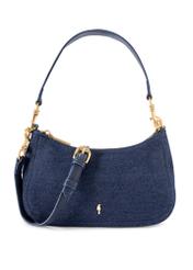 Small denim women's handbag TOREN-0335-7H(W26), product view from the front on a white background.