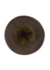 Women's beret with pompom in khaki CZADT-0180-54(Z24)