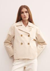 Women's double-breasted cream trench KURDT-0425-80(W23)-02