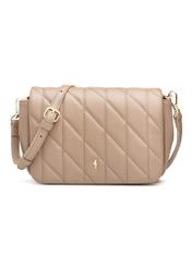 Beige women's handbag with stitching TOREC-1151-1D(W26), front product view on white background.