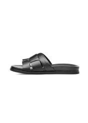 Women's black leather flip-flops BUTYD-1163-99(W25), side view of the product on a white background.