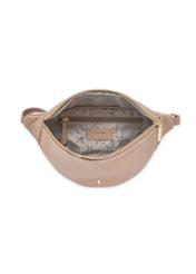 Women's pink leather waist bag TORES-0894E-5D(W26), product view from above on white background.
